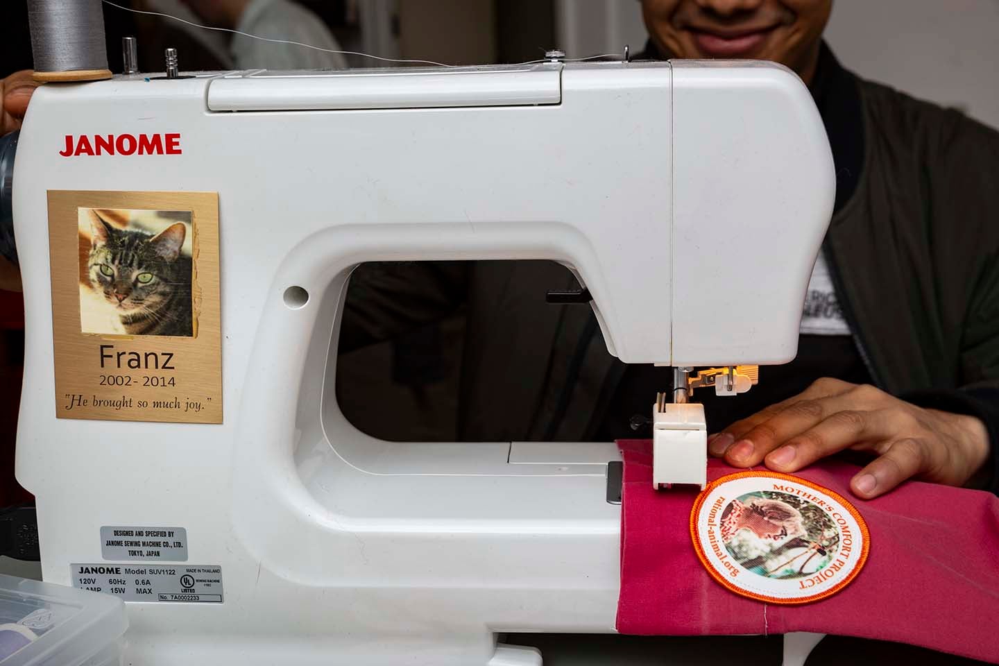 Sewing machine with cat memorial plaque — Mothers Comfort Project